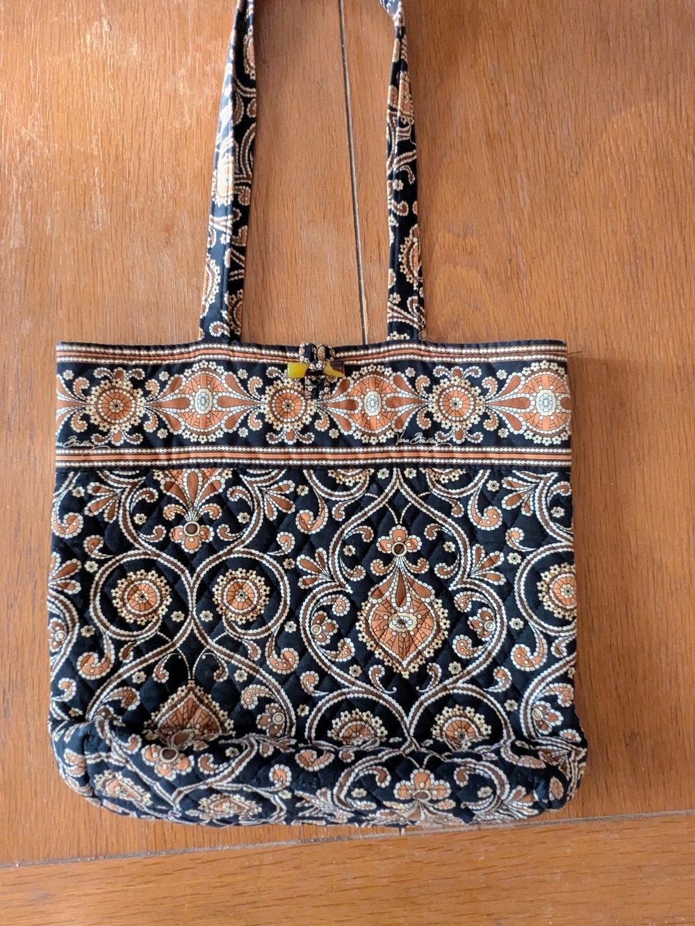 Vera Bradley Quilted Tote Bag Black Brown Paisley – Handle Wear